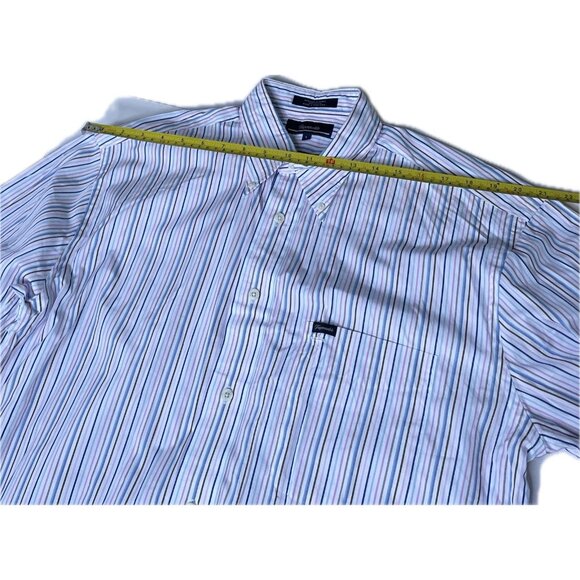 Faconnable Shirt Mens Button Down Shirt Short Sleeve Casual Blue Pink Striped L - Picture 5 of 7